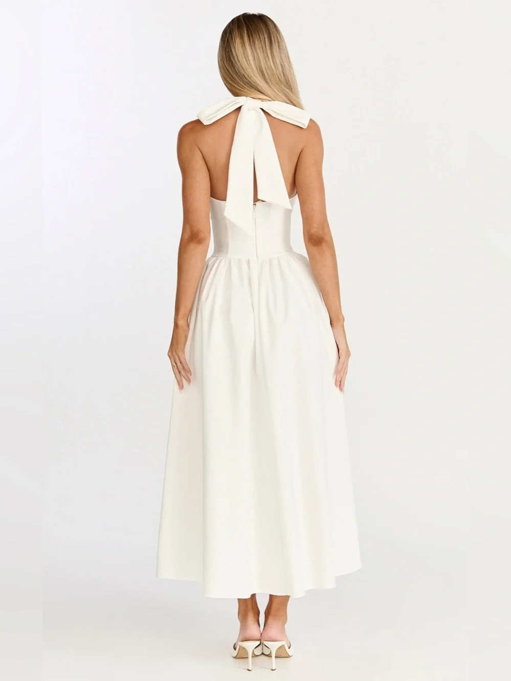 NWT Showpo. HELDA MIDI DRESS Halter Tie Neck Corset Panel In Off White